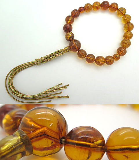 Men's Rosary, Natural Amber with Insects, 18 Beads, Co-Stitched, String Tassel, Certificate of Authenticity, Amber, Limited Edition, 40.8g