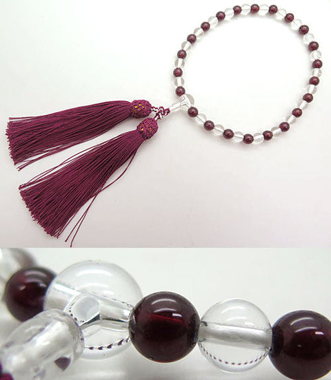 Women's rosary, 7mm crystal and garnet combination