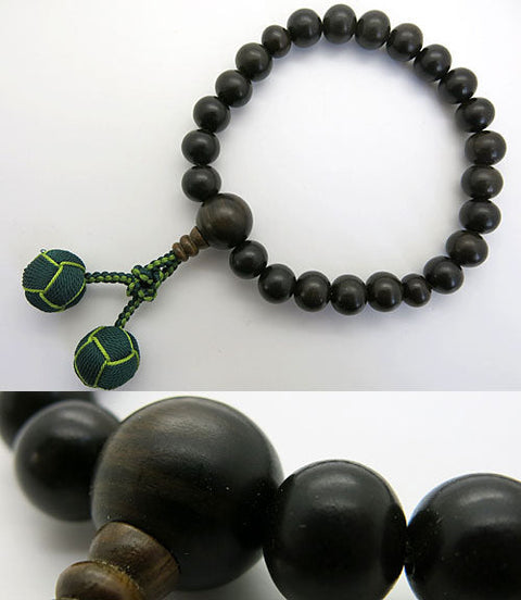 Men's rosary, green sandalwood, 22 beads, standard finish, Bonten tassel