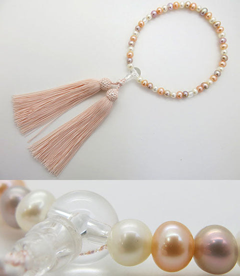 Women's Rosary, Freshwater Pearls, Potato Shape, Mixed, Quartz, Pink Tassel