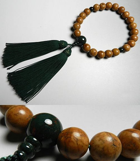 Men's Prayer Beads, Phoenix Eye Bodhi Tree, 22 beads, Bloodstone finish