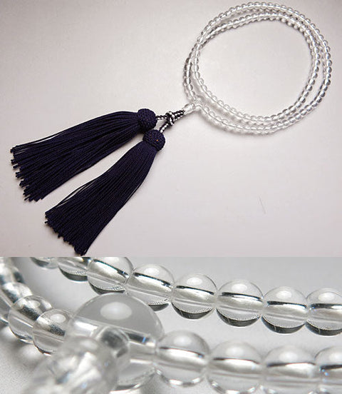 Women's rosary, crystal, Rinzai sect, with purple and blue tassels