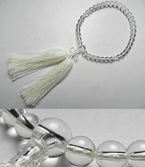 Women's prayer beads, crystal, 7mm beads, made to order, for Jodo Shinshu, white tassel