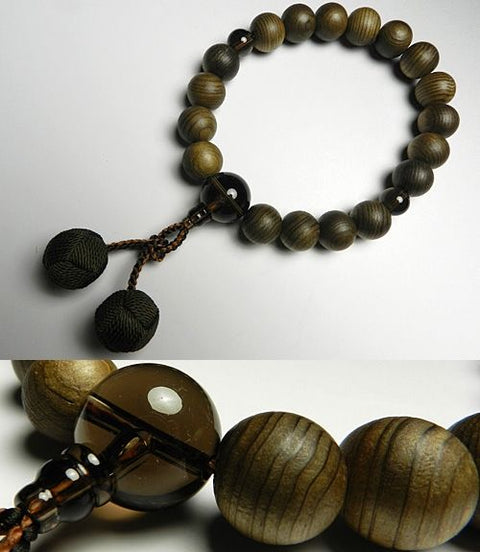 Men's prayer beads, Jindai cedar, 18 beads, brown crystal finish, Brahma tassel