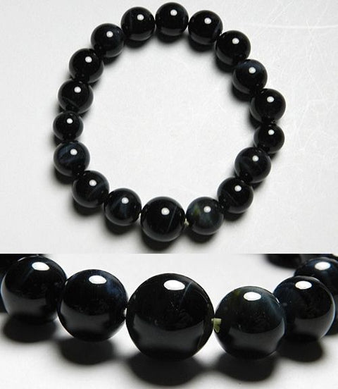 Blue Tiger Eye Round Bead Bracelet 12mm