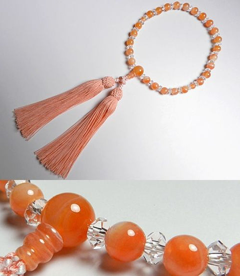 Women's prayer beads, striped agate 7mm, cut crystal finish