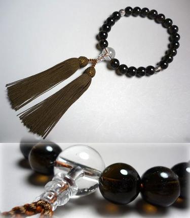 Men's prayer beads, brown crystal beads, crystal finish, light brown tassel