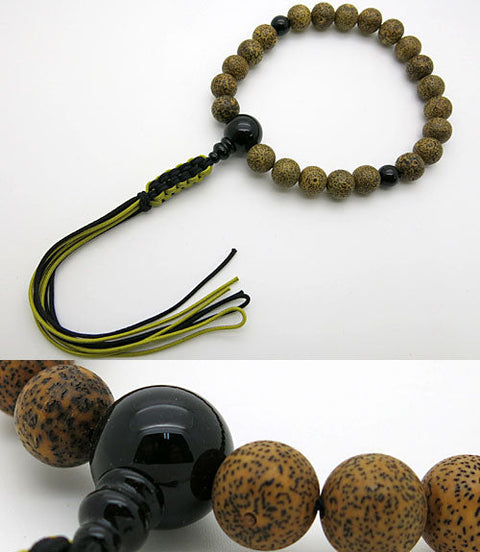 Men's prayer beads, starry moon bodhi tree (black core), black onyx finish, string tassel