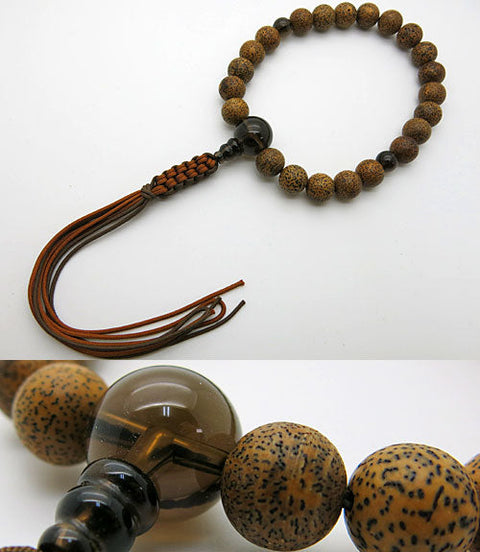 Men's prayer beads, starry moon bodhi tree (black core), brown crystal finish, string tassel