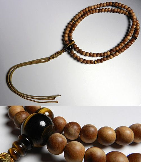 Men's prayer beads, Indonesian sandalwood, tiger's eye stone, Rinzai sect, 12 shaku