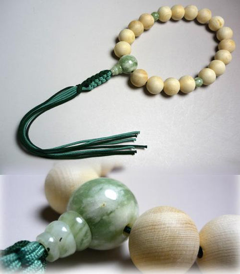 Men's prayer beads, 18 beads made from Kiso cypress and jade