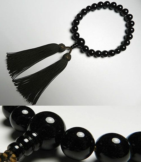 Men's prayer beads, black onyx, 22 beads, matching finish, dark brown tassel