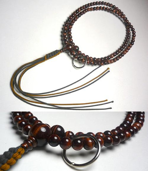 Men's rosary, red tiger eye stone, Soto sect, dark brown, chabo