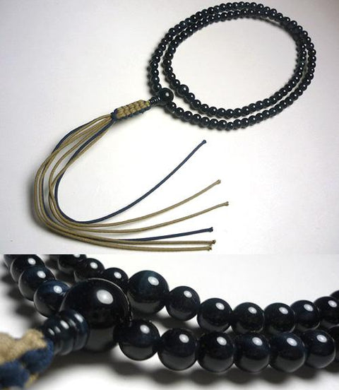 Men's prayer beads, blue tiger eye stone, Rinzai sect, 100cm, light brown, iron tassel