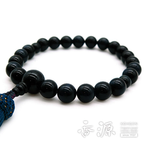 Men's prayer beads, blue tiger's eye, 22 beads, with matching finish, iron tassel