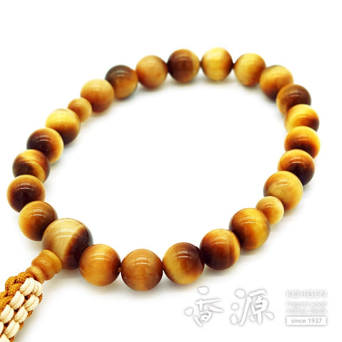 Men's prayer beads, white tiger's eye (nuki tiger's eye), 22 beads, same finish, string tassel