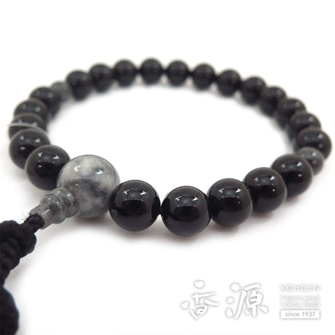 Men's prayer beads, black onyx, 22 beads, one-handed, Burmese jade, limited edition B