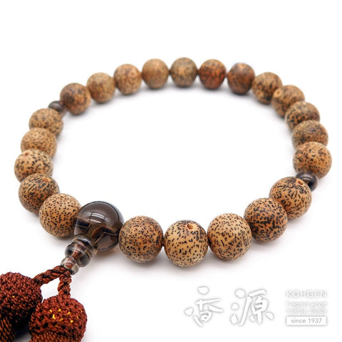 Men's rosary, natural starry moon linden, 22 beads, brown crystal finish, head tassel