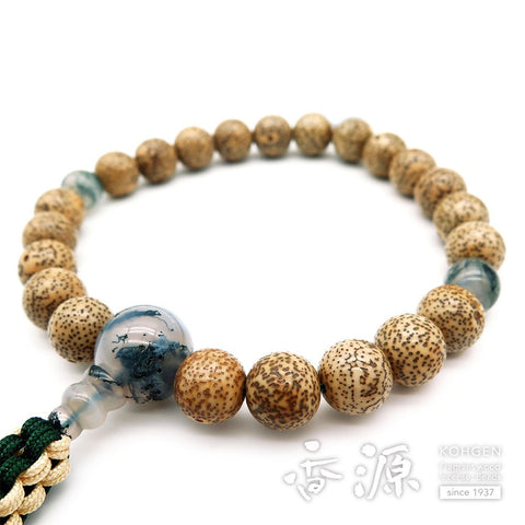Men's rosary, natural star and moon 22 beads, one hand, made of green moss agate