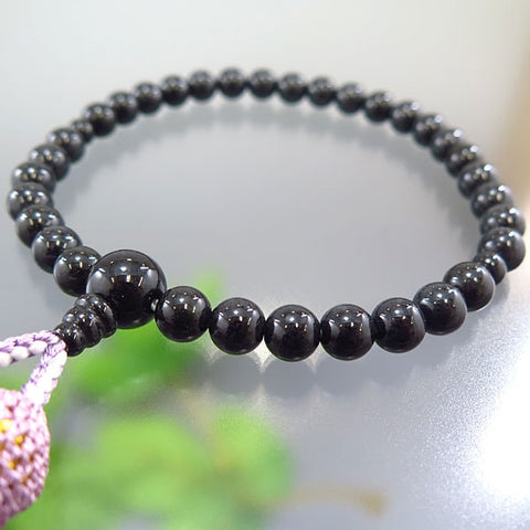 Women's prayer beads, black Burmese jade, 8mm beads, matching finish, ash cherry tassel
