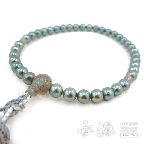 Women's prayer beads, genuine black pearls, 6.5mm beads, Labradorite finish, limited edition