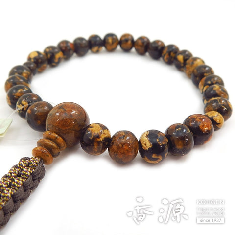 Men's rosary, tiger amber, 26 beads, one-handed, string tassel, limited edition