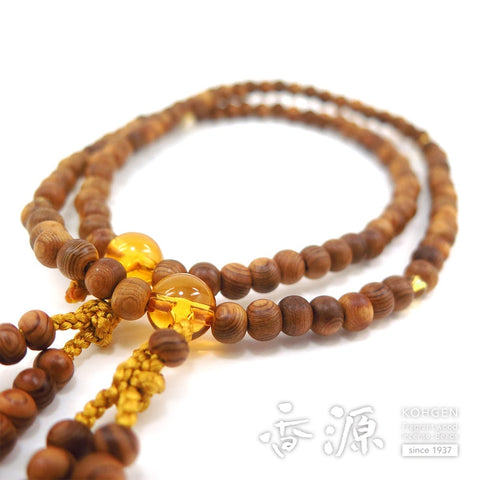 Women's prayer beads, Yakusugi, 8 inches, Shingon sect, yellow quartz finish