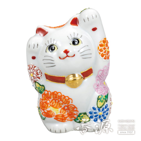 Kutani ware beckoning cat with both hands