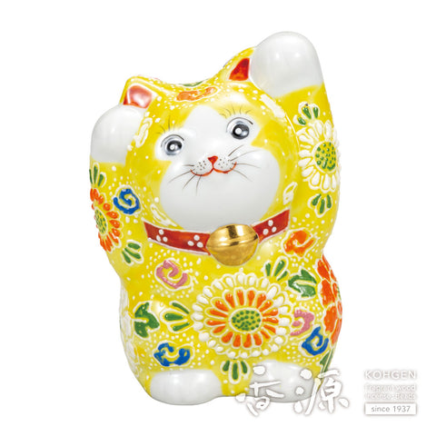 Kutani ware beckoning cat with both hands