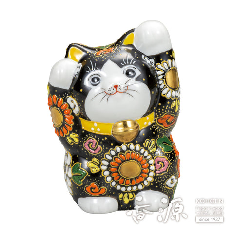 Kutani ware beckoning cat with both hands