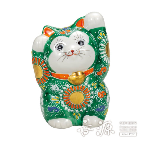Kutani ware beckoning cat with both hands
