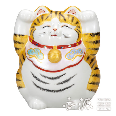 Kutani ware beckoning cat with both hands