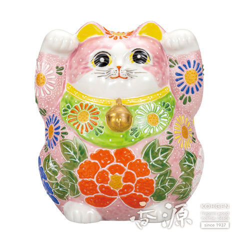 Kutani ware beckoning cat with both hands