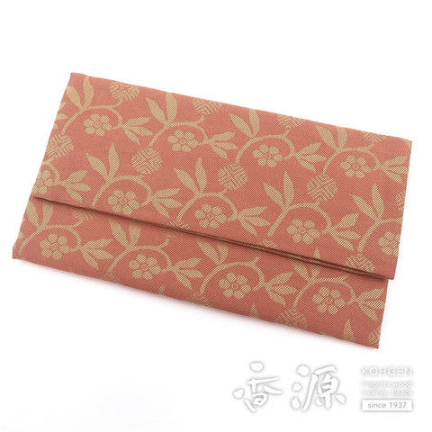 Prayer bead bag, folded in two, famous cloth, bamboo vine, pink