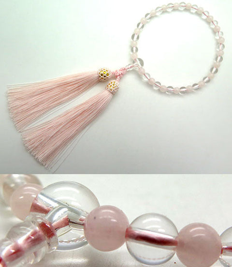 Women's rosary, crystal, 7mm beads, rose quartz, combination
