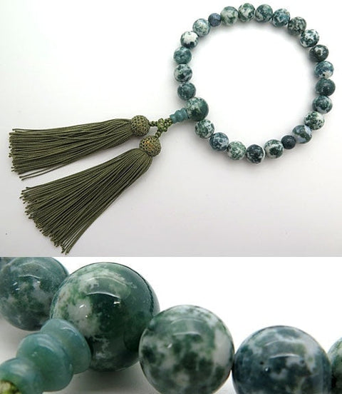 Men's prayer beads, green moss agate, 22 beads, made to order