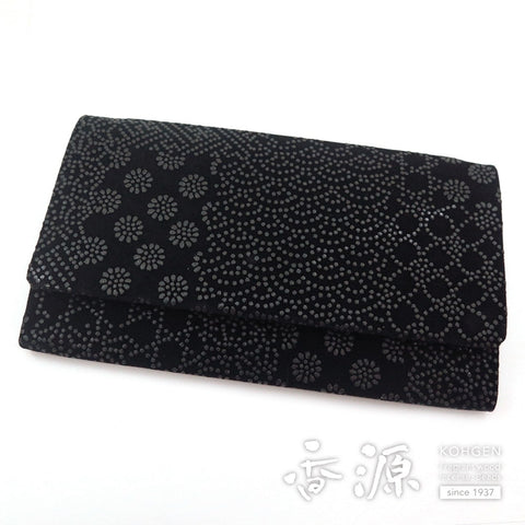 Prayer bead bag, bi-fold, Inden style, patterned, black/black