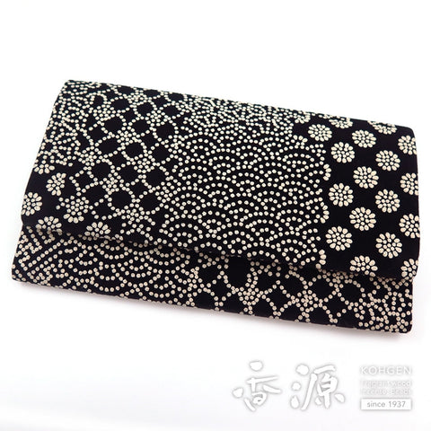 Prayer bead bag, bi-fold, Inden style, black/white