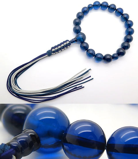 Men's rosary, sapphire blue, amber, 18 beads, matching finish, string tassel, limited edition, amber