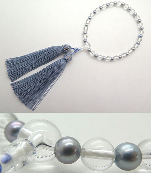 Women's Prayer Beads, Combination Crystal and Black Pearl