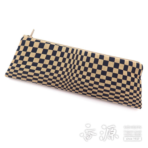 Beads bag and pen case, famous fabric, checkered pattern, navy blue, for women