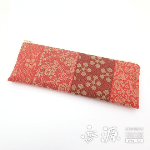 Beads pouch, pen case, famous fabric, horizontal stripes, red, for women
