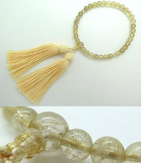 Women's Prayer Beads, Gold Wire Crystal, Rutile Crystal, 7.5mm Beads, Made to Order, Increases Fortune, Limited Edition