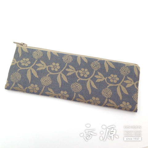 Beads pouch, pen case, famous fabric, Sasazuru, blue, for women