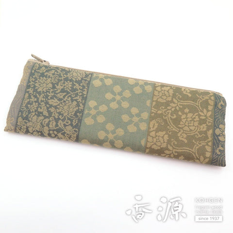 Beads pouch, pen case, famous fabric, horizontal stripes, green, for women