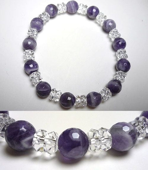 A combination bracelet of 128 striped amethyst and flat crystal beads