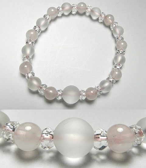 Crystal windowed light snow design bracelet with rose quartz combination