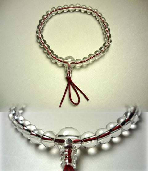 Crystal bracelet 6mm with tassel, red