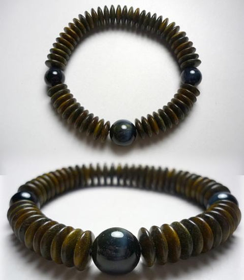 Green sandalwood bracelet with blue tiger's eye (navy tiger's eye)