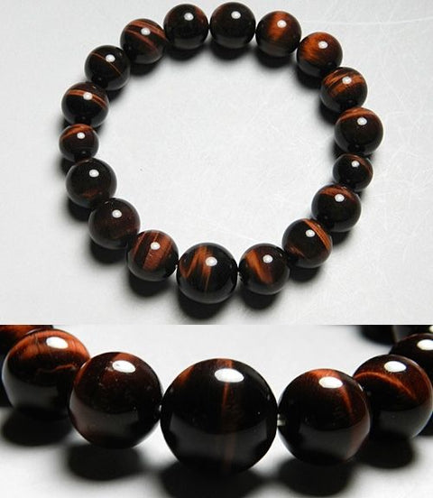 Red tiger eye stone round bead bracelet 12mm